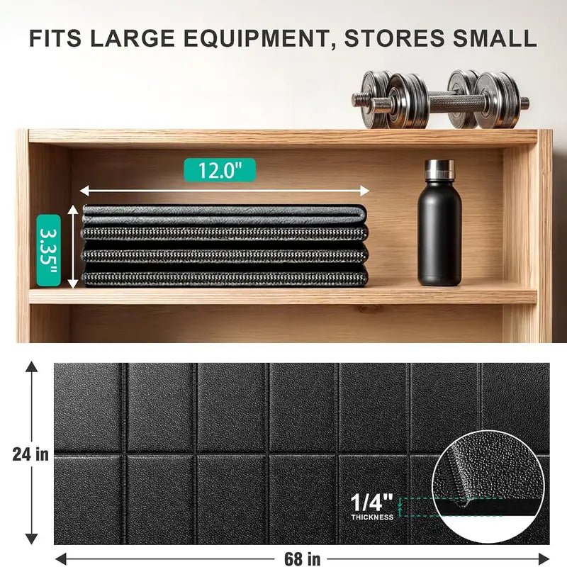 Foldable Fitness Equipment Mat - 0.25" Thick, 68"X24" Anti-Slip Waterproof Floor Protector for Treadmill, Treadmill Mat, Shock Absorption, Home Gym Mat，Walking Pad, Ebike, Home Hardwood, Carpet,Whole Body Vibration Machine Mat