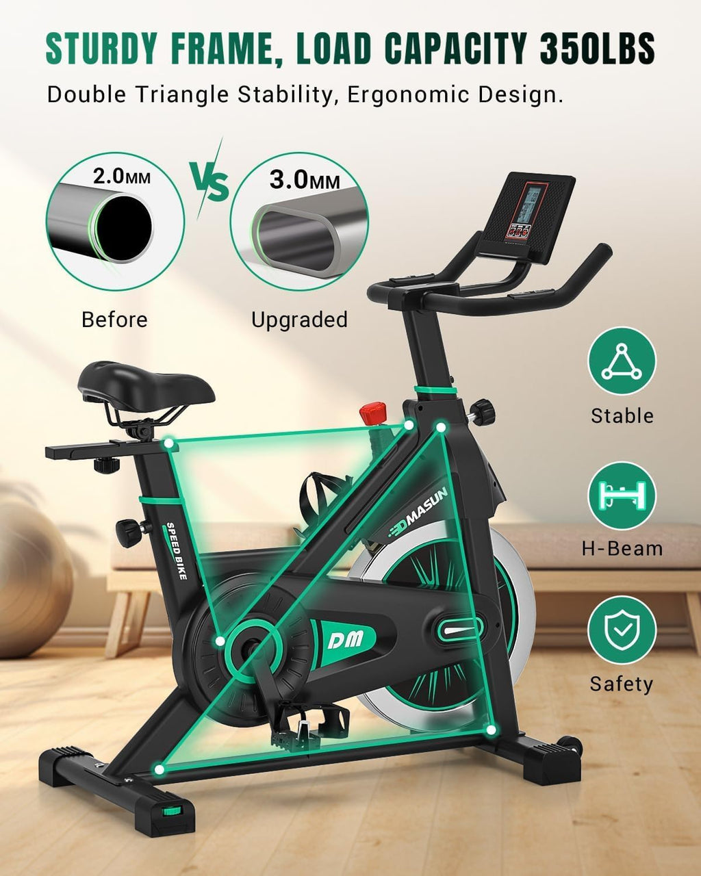 [2026 Model]  Exercise Bike, Professional Spin Bike with Super Quiet Magnetic Resistance, Indoor Cycling Bike with Shock Absorption, Comfortable Seat for Home Gym 350Lbs Capacity (Bule with APP)